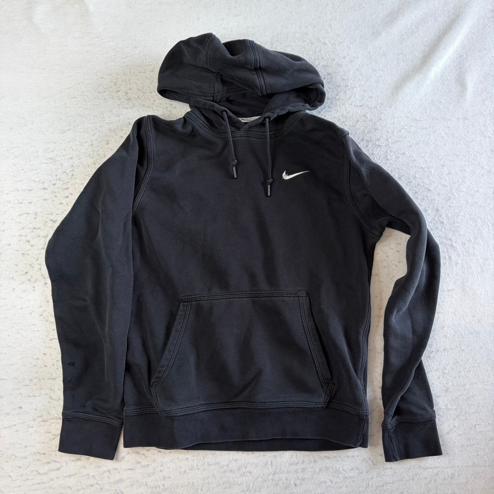 Nike Pullover Hoodie Mens Small Black Embroidered Swoosh Logo Fleece